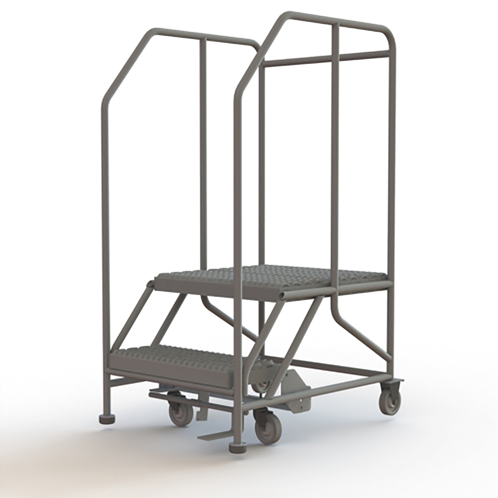 Tri-Arc 2-Step Mobile Steel Work Platform with Handrails-- Gray, 35in.W x 35in.L x 56in.H, 800-Lb. Capacity, Model#  WLWP122424SL